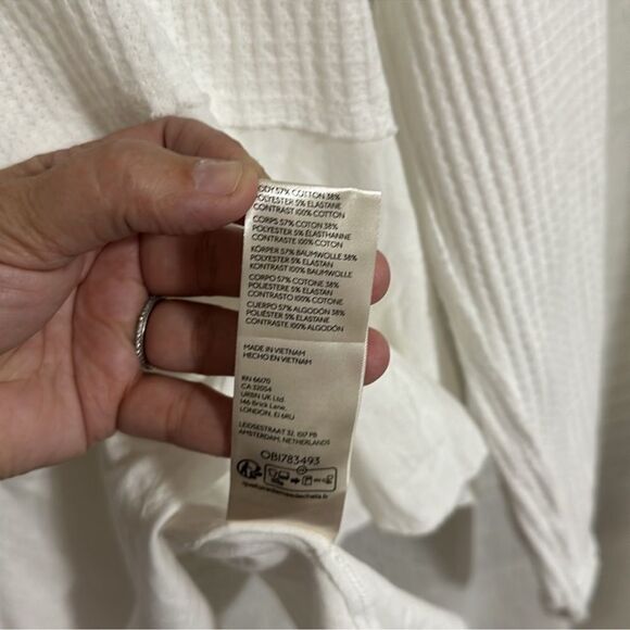 free people M Vada White Waffle Knit Crew Asymmetrical Long Sleeve Thermal Top - Picture 16 of 16